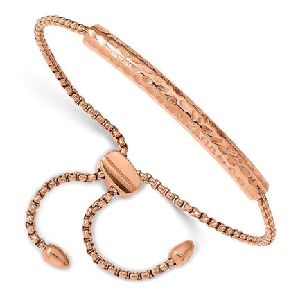Stainless Steel Polished Hammered Rose IP-plated Adjustable Bar Bracelet ,