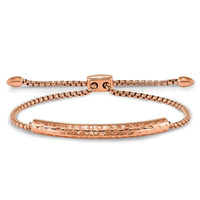 Stainless Steel Polished Hammered Rose IP-plated Adjustable Bar Bracelet ,