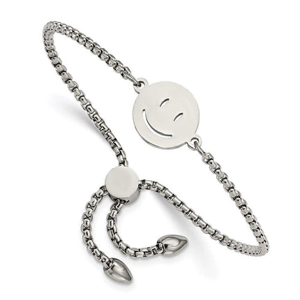 Stainless Steel Polished Happy Face Adjustable Bracelet ,