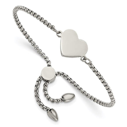 Stainless Steel Polished Heart Adjustable Bracelet ,