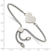 Stainless Steel Polished Heart Adjustable Bracelet ,