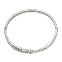 Stainless Steel Polished Heart CZ Hinged Bangle ,