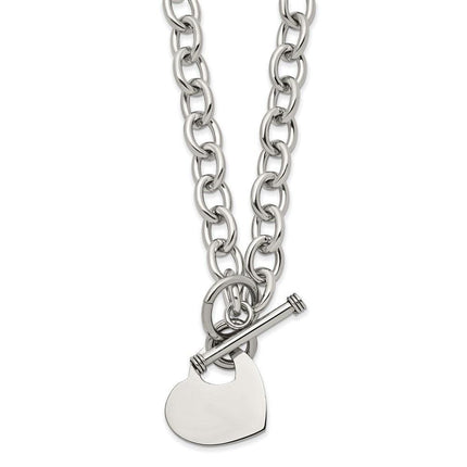 Stainless Steel Polished Heart Toggle Necklace ,