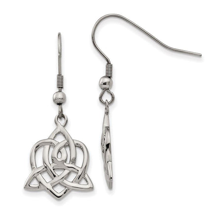 Stainless Steel Polished Heart Trinity Knot Shepherd Hook Earrings ,