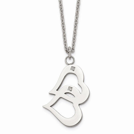 Stainless Steel Polished Hearts and CZs w/2in ext Necklace ,