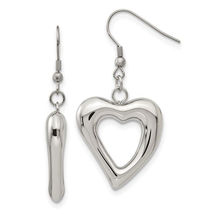 Stainless Steel Polished Hearts Dangle Earrings ,