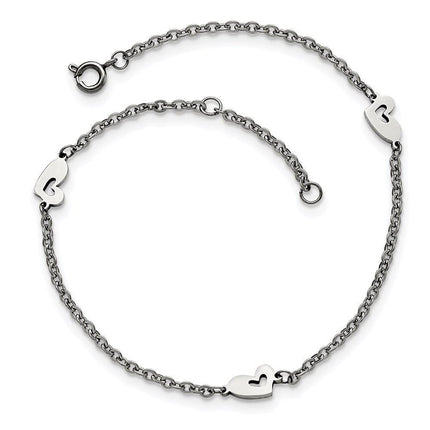 Stainless Steel Polished Hearts with 1in extension Anklet ,