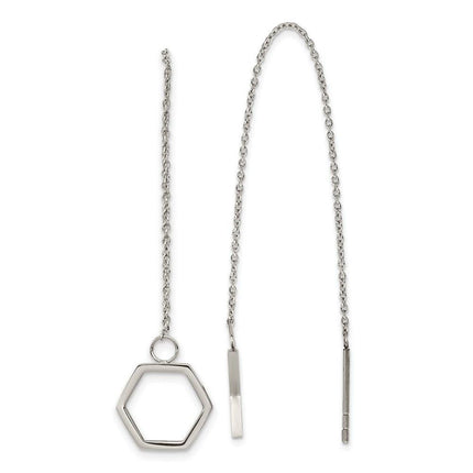 Stainless Steel Polished Hexagon Threader Earrings ,