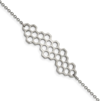 Stainless Steel Polished Honeycomb 7in with 1in ext. Bracelet ,