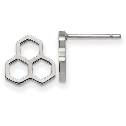 Stainless Steel Polished Honeycomb Post Earrings ,