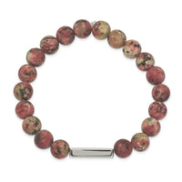 Stainless Steel Polished ID Plate Rhodochrosite Bead Stretch Bracelet ,