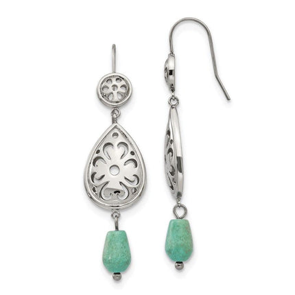 Stainless Steel Polished Imi. Turquoise Shepherd Hook Earrings ,