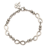 Stainless Steel Polished Infinity 4 Leaf Clover w/1in ext 6.5in Bracelet ,