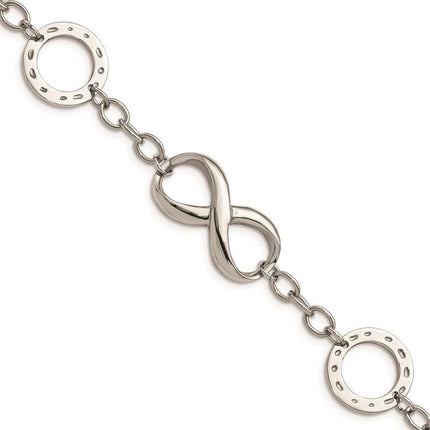 Stainless Steel Polished Infinity Symbol and Anchor 7in. Bracelet ,