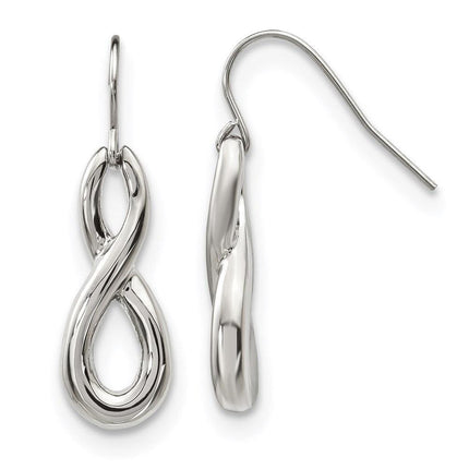 Stainless Steel Polished Infinity Symbol Shepherd Hook Dangle Earrings ,