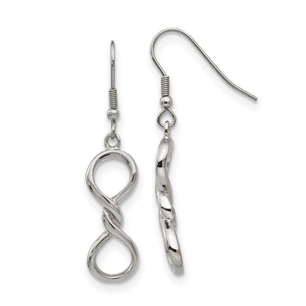 Stainless Steel Polished Infinity Symbol Shepherd Hook Earrings ,