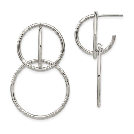 Stainless Steel Polished Interlocking Circles Post Dangle Earrings ,