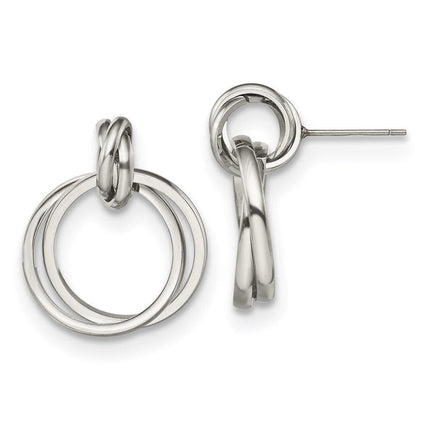 Stainless Steel Polished Intertwined Circles Post Dangle Earrings ,