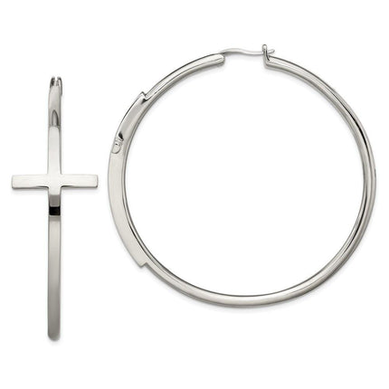 Stainless Steel Polished Large Cross Hoop Earrings ,