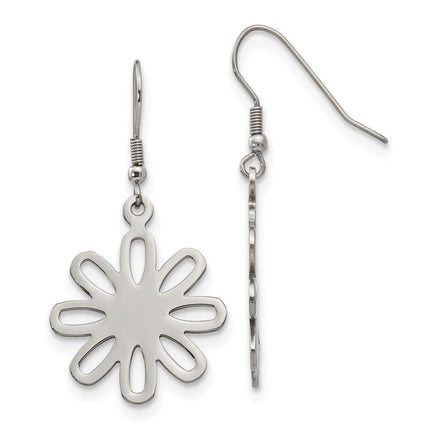 Stainless Steel Polished Large Flower Dangle Earrings ,