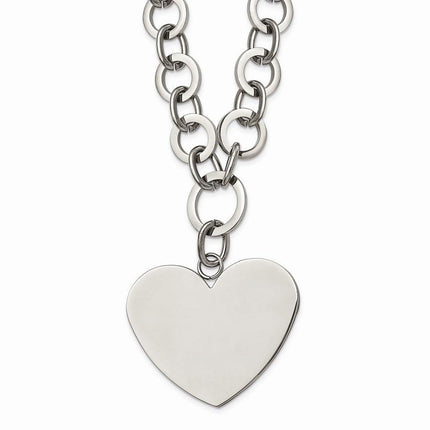 Stainless Steel Polished Large Heart w/1.75in ext. Necklace ,