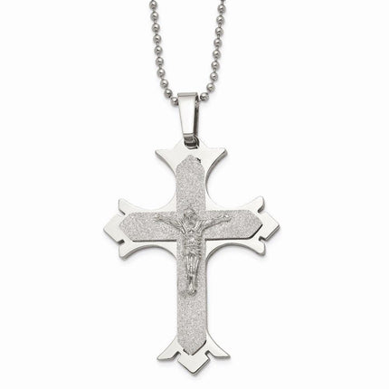 Stainless Steel Polished Laser Cut Crucifix Necklace ,
