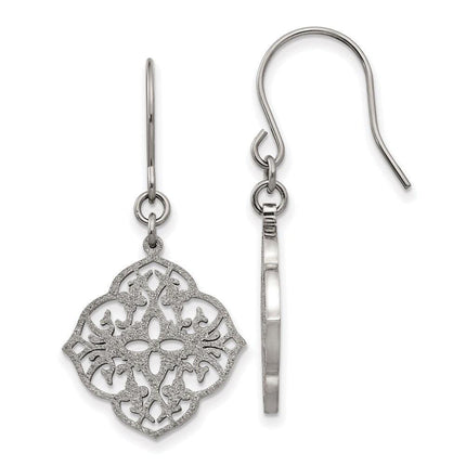Stainless Steel Polished Laser Cut Shepherd Hook Earrings ,