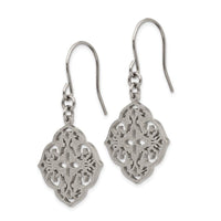 Stainless Steel Polished Laser Cut Shepherd Hook Earrings ,