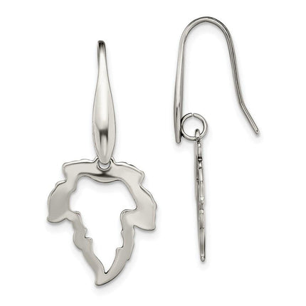 Stainless Steel Polished Leaf Dangle Shepherd Hook Earrings ,