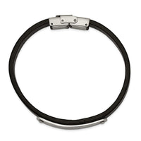 Stainless Steel Polished Leather 8.5in ID Bracelet ,
