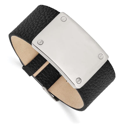 Stainless Steel Polished Leather Bracelet ,