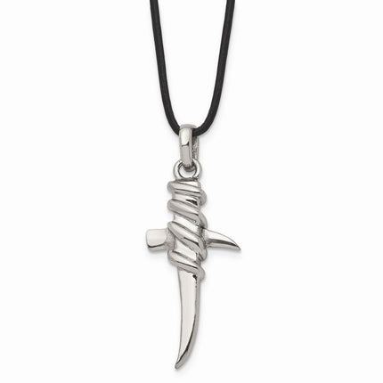 Stainless Steel Polished Leather Cord Cross Necklace ,