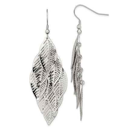 Stainless Steel Polished Leaves Dangle Shepherd Hook Earrings ,