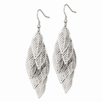 Stainless Steel Polished Leaves Dangle Shepherd Hook Earrings ,