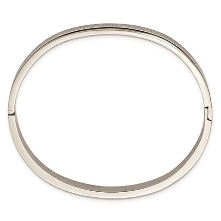 Stainless Steel Polished Live a Good Story 6mm Hinged Bangle ,