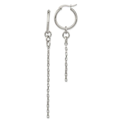 Stainless Steel Polished Long and Short Chain Dangle Hoop Earrings ,