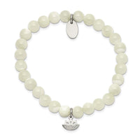 Stainless Steel Polished Lotus Mother of Pearl Beaded Stretch Bracelet ,