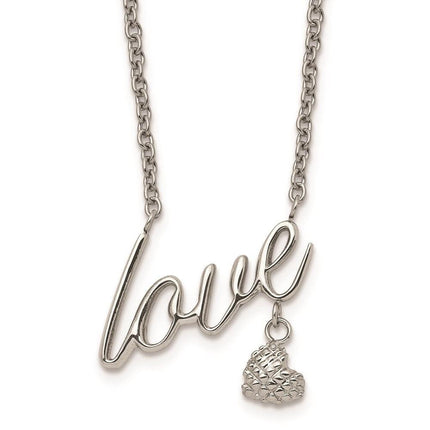 Stainless Steel Polished LOVE 16.5in w/4in. ext. Necklace ,