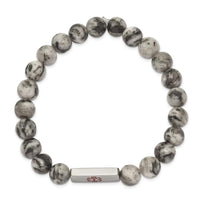 Stainless Steel Polished Medical ID Lotus Jasper Bead Stretch Bracelet ,