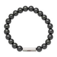 Stainless Steel Polished Medical ID Plate Hematite Bead Stretch Bracelet ,