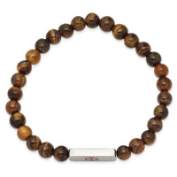 Stainless Steel Polished Medical ID Tiger's Eye Bead Stretch Bracelet ,