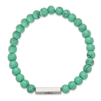 Stainless Steel Polished Medical ID Turquoise Glass Stretch Bracelet ,