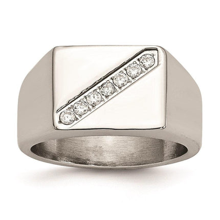 Stainless Steel Polished Men's CZ Ring ,