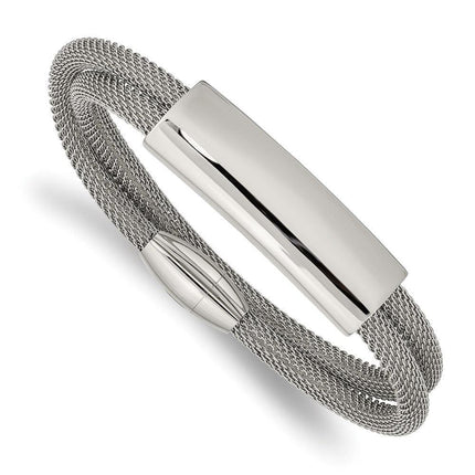 Stainless Steel Polished Mesh 2-Strand Adjustable ID Bracelet ,