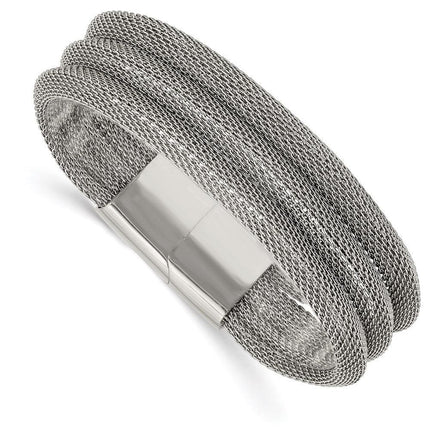 Stainless Steel Polished Mesh 3-Strand 7.5in Bracelet ,