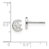 Stainless Steel Polished Moon and Star Post Earrings ,