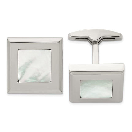 Stainless Steel Polished Mother of Pearl Cufflinks ,