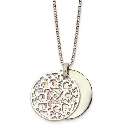 Stainless Steel Polished Mother of Pearl Pendant Necklace ,
