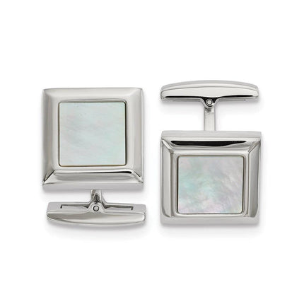 Stainless Steel Polished Mother of Pearl Square Cufflinks ,