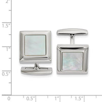 Stainless Steel Polished Mother of Pearl Square Cufflinks ,